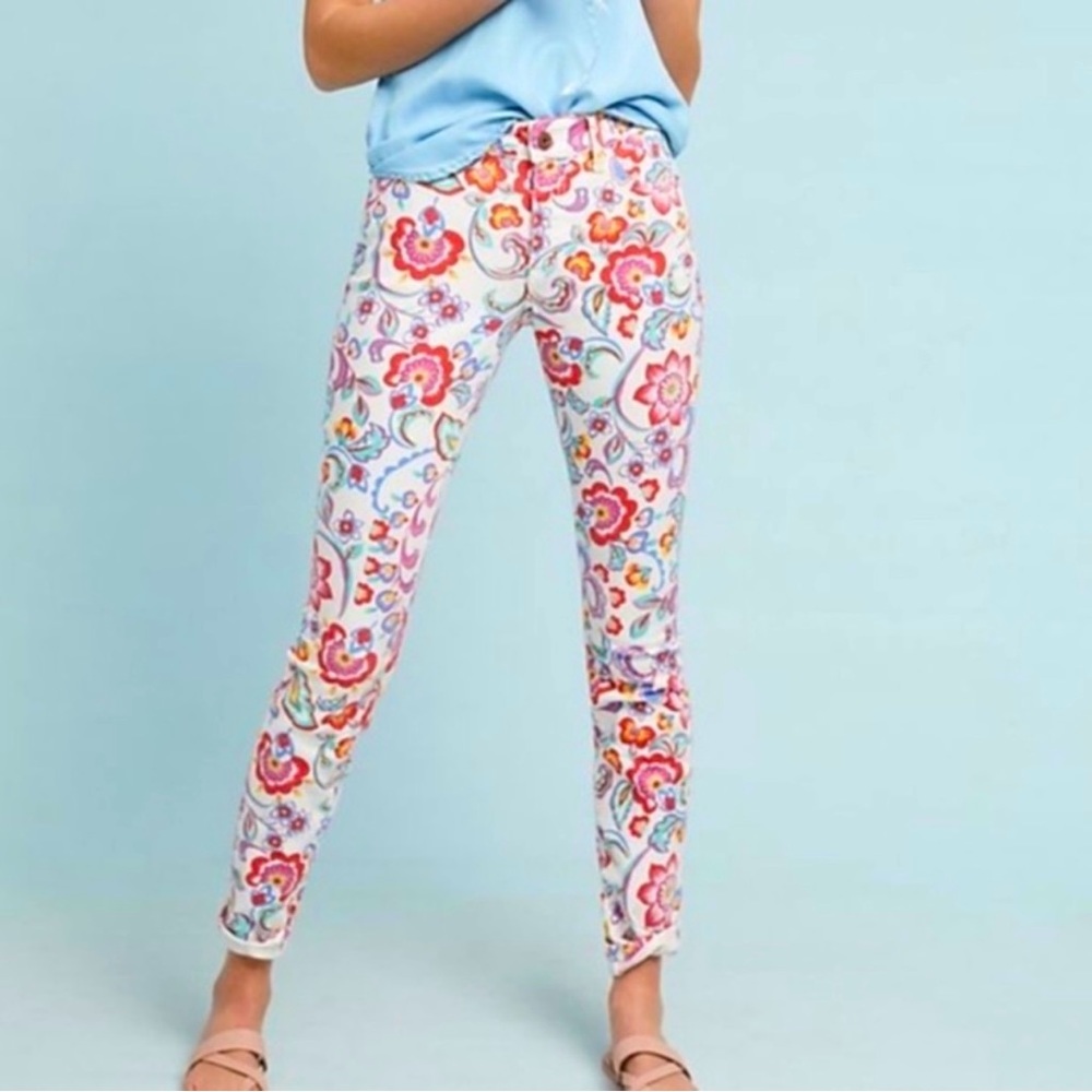 Anthropologie Women's 28 Floral Mid-rise Skinny Pants Pilcro & the Letterpress
